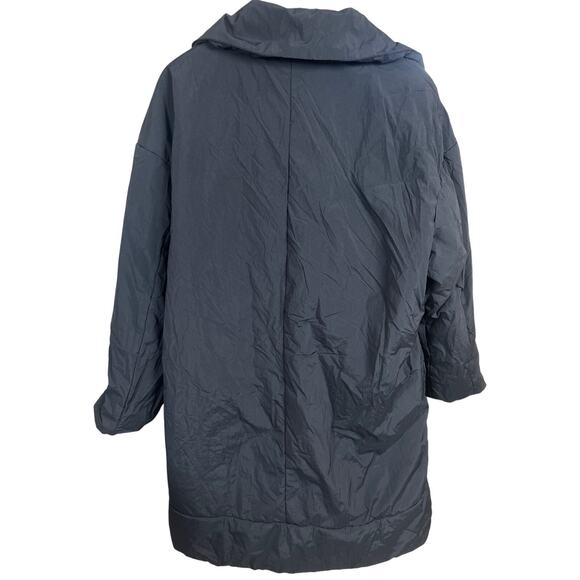 A New Day Black Trench Coat Black Lightweight Puffer Button Jacket Large - Picture 2 of 5